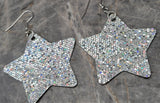 Silver Holo Glitter FAUX Leather Star Earrings