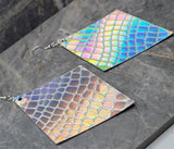 Embossed Reptilian Skin Style Holographic Diamond Shaped FAUX Leather Earrings