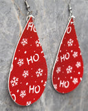 Christmas HoHoHo and Snowflake Large Red Tear Drop Shaped FAUX Leather Earrings