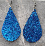 Cobalt Blue Glitter FAUX Leather Large Teardrop Earrings