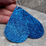 Cobalt Blue Glitter FAUX Leather Large Teardrop Earrings