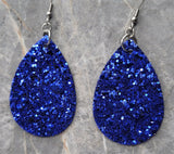 Dark Blue Glitter FAUX Leather Teardrop Earrings