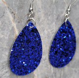 Dark Blue Glitter FAUX Leather Teardrop Earrings