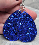 Dark Blue Glitter FAUX Leather Teardrop Earrings