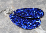 Dark Blue Glitter FAUX Leather Teardrop Earrings