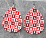 Winter and Christmas Patterned Waterdrop Shaped FAUX Leather Earrings