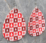 Winter and Christmas Patterned Waterdrop Shaped FAUX Leather Earrings
