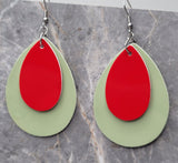 Shiny Green FAUX Leather Teardrop Earrings with Shiny Red FAUX Leather Teardrop Overlays