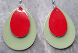 Shiny Green FAUX Leather Teardrop Earrings with Shiny Red FAUX Leather Teardrop Overlays