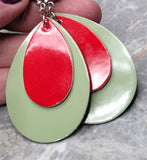 Shiny Green FAUX Leather Teardrop Earrings with Shiny Red FAUX Leather Teardrop Overlays