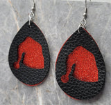 Red Glitter FAUX Leather Earrings with Santa Hat Cut Out Overlay