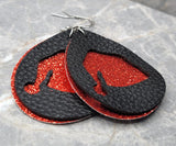 Red Glitter FAUX Leather Earrings with Santa Hat Cut Out Overlay