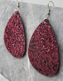 Plum Colored Glitter FAUX Leather Large Waterdrop Earrings