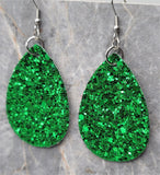Green Glitter FAUX Leather Teardrop Earrings