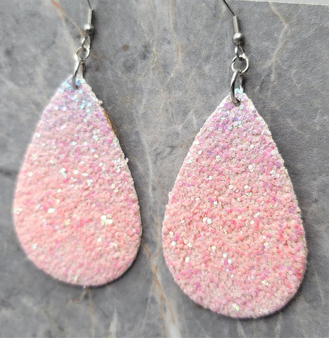 Purple and Pink Ombre Glitter Very Sparkly Double Sided FAUX Leather Teardrop Earrings