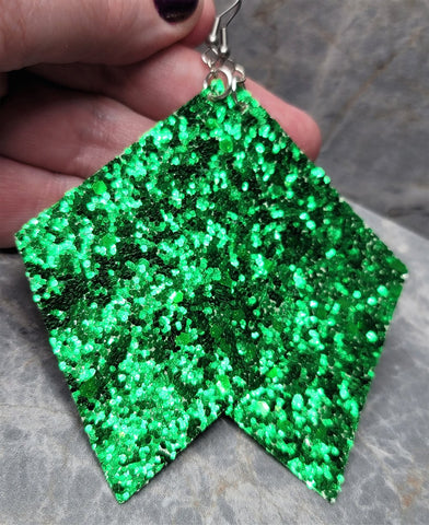 Chunky Green Glitter FAUX Leather Diamond Shaped Earrings