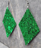 Chunky Green Glitter FAUX Leather Diamond Shaped Earrings