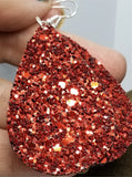 Chunky Red Glitter Very Sparkly Double Sided FAUX Leather Teardrop Earrings