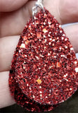 Chunky Red Glitter Very Sparkly Double Sided FAUX Leather Teardrop Earrings