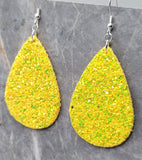 Sunshine Yellow Glitter Very Sparkly Double Sided FAUX Leather Teardrop Earrings