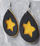Gold Glitter FAUX Leather Earrings with Star Cut Out Overlay