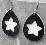White Glitter FAUX Leather Earrings with Star Cut Out Overlay