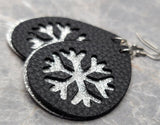 Silver Glitter FAUX Leather Earrings with Snowflake Cut Out Overlay