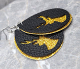 Gold Glitter FAUX Leather Earrings with Reindeer Cut Out Overlay
