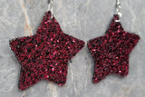 Plum Colored Glitter FAUX Leather Star Earrings