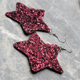 Plum Colored Glitter FAUX Leather Star Earrings