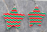 Red and Green Chevron FAUX Leather Star Earrings