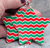 Red and Green Chevron FAUX Leather Star Earrings