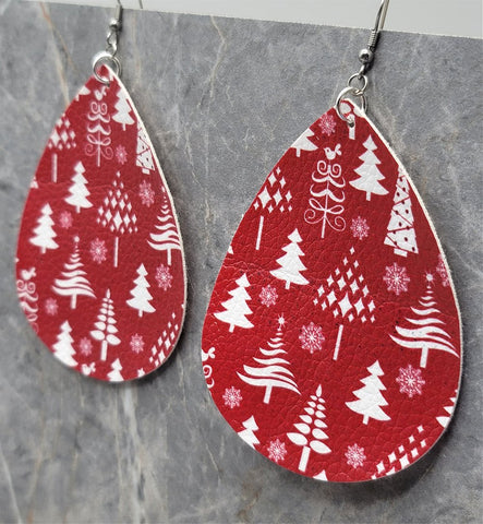 Christmas Tree and Snowflake Patterned Waterdrop Shaped FAUX Leather Earrings
