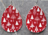 Christmas Tree and Snowflake Patterned Waterdrop Shaped FAUX Leather Earrings