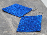 Cobalt Blue Glitter Large Diamond Shaped FAUX Leather Earrings