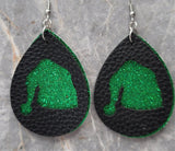 Green Glitter FAUX Leather Earrings with Santa Hat Cut Out Overlay