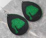 Green Glitter FAUX Leather Earrings with Santa Hat Cut Out Overlay