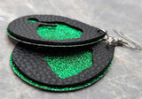 Green Glitter FAUX Leather Earrings with Santa Hat Cut Out Overlay