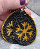 Gold Glitter FAUX Leather Earrings with Snowflake Cut Out Overlay