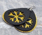Gold Glitter FAUX Leather Earrings with Snowflake Cut Out Overlay