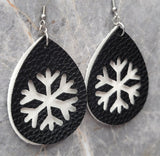 White Glitter FAUX Leather Earrings with Snowflake Cut Out Overlay