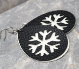 White Glitter FAUX Leather Earrings with Snowflake Cut Out Overlay