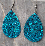 Turquoise Blue Glitter FAUX Leather Small Teardrop Earrings