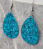 Turquoise Blue Glitter FAUX Leather Small Teardrop Earrings