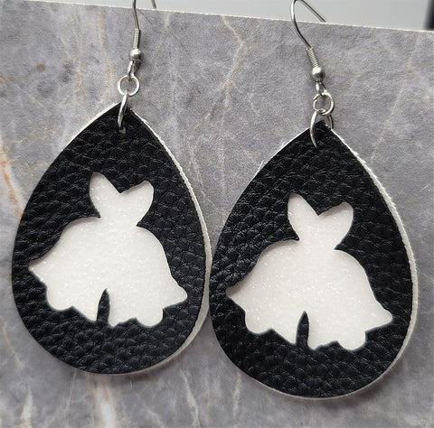 White Glitter FAUX Leather Earrings with Bells Cut Out Overlay