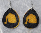 Gold Glitter FAUX Leather Earrings with Santa Hat Cut Out Overlay