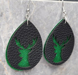 Green Glitter FAUX Leather Earrings with Reindeer Cut Out Overlay