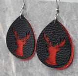 Red Glitter FAUX Leather Earrings with Reindeer Cut Out Overlay