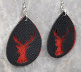 Red Glitter FAUX Leather Earrings with Reindeer Cut Out Overlay