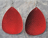 Red Metallic Large Water Drop Shaped FAUX Leather Earrings